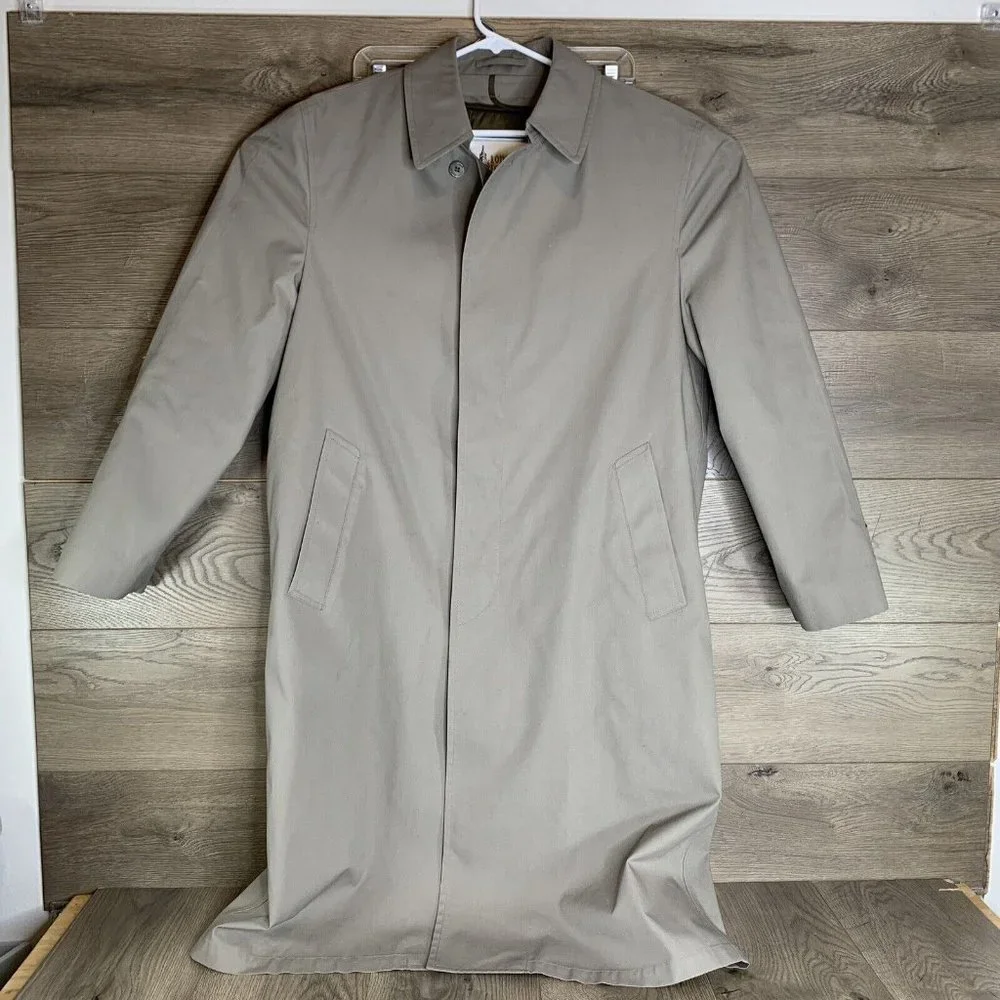 London Fog Trench Coat Men's Size 40 Reg. Tan Hidden Buttons Removable Liner - Picture 2 of 13